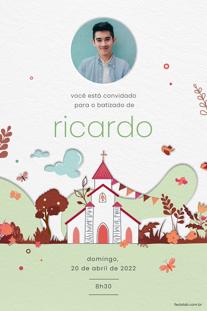 Modelo de Convite de Batizado - Igreja catolica vermelha Criar convite de Batizado - Igreja católica vermelha| FestaLab