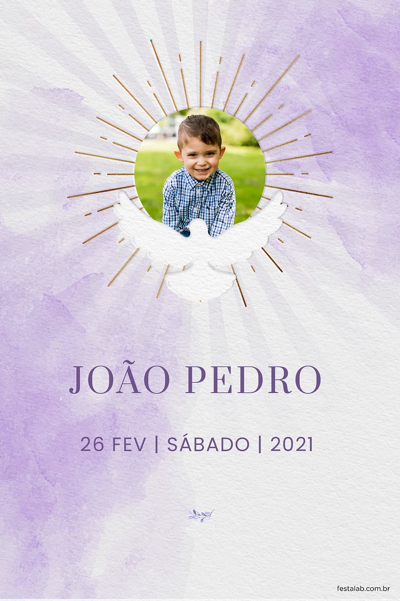 Modelo de Convite de Batizado - Pomba da paz lilas Criar convite de Batizado - Pomba da paz lilás| FestaLab