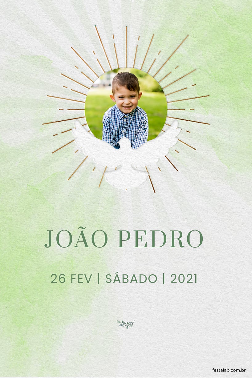 Modelo de Convite de Batizado - Pomba da paz verde Criar convite de Batizado - Pomba da paz verde| FestaLab