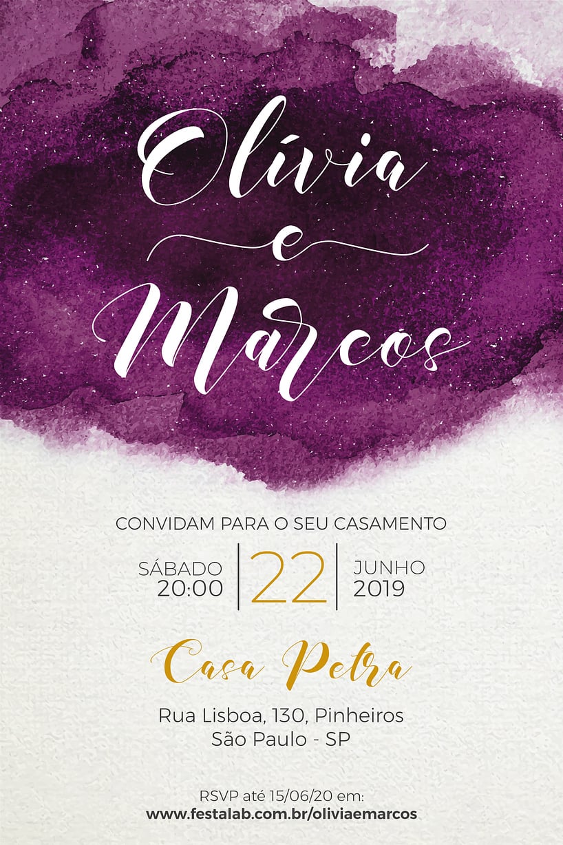 Modelo de Convite de Casamento - Aquarela Crie seu convite de casamento - Aquarela| FestaLab