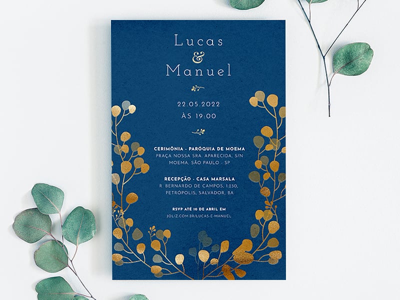 Modelo de Convite de Casamento - Arranjo de Pilea Azul Escuro Crie seu convite de casamento - Arranjo de Pilea Azul Escuro| FestaLab