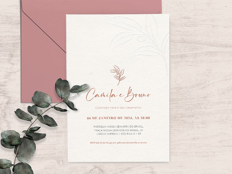 Modelo de Convite de Casamento - Caligrafia Rose Gold Crie seu convite de casamento - Caligrafia Rose Gold| FestaLab