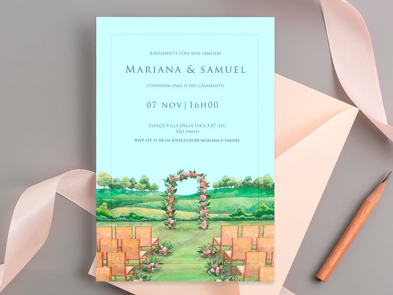 Modelo de Convite de Casamento - Campo Romantico Crie seu convite de casamento - Campo Romântico| FestaLab