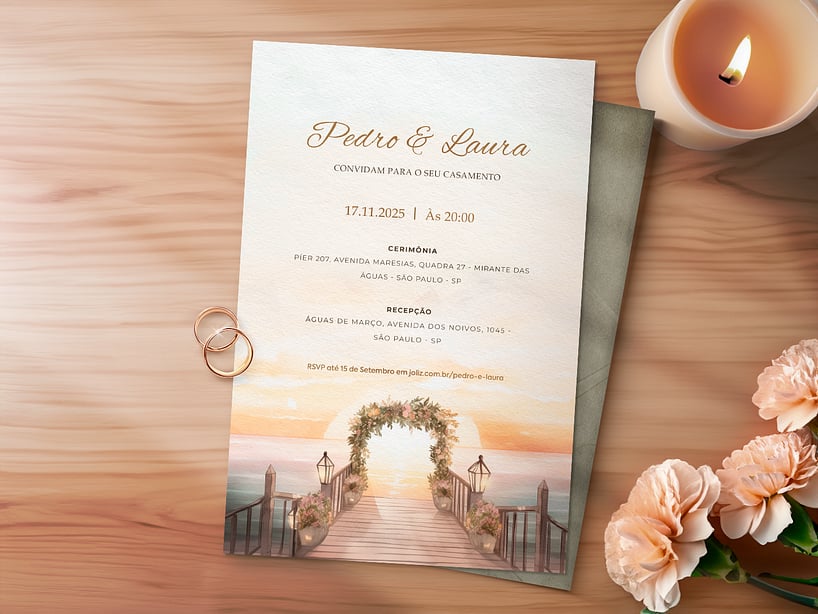 Modelo de Convite de Casamento - Casamento ao Por do Sol Crie seu convite de casamento - Casamento ao Pôr do Sol| FestaLab