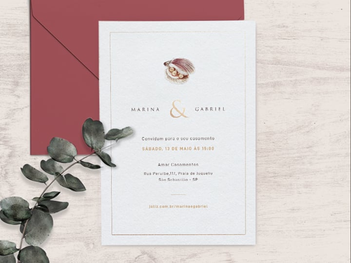 Modelo de Convite de Casamento - Concha Aquarelada Crie seu convite de casamento - Concha Aquarelada| FestaLab
