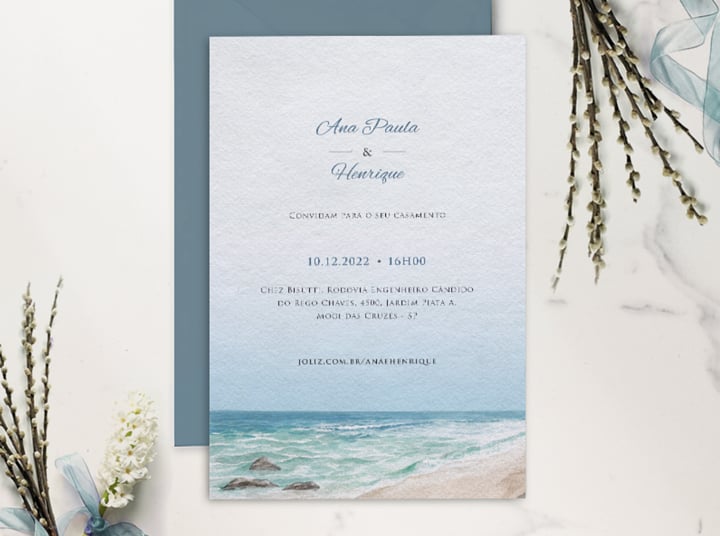 Modelo de Convite de Casamento - Mar Aquarelado Crie seu convite de casamento - Mar Aquarelado| FestaLab