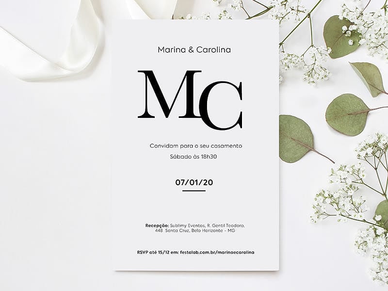 Modelo de Convite de Casamento - Classico branco Crie seu convite de casamento - Clássico branco| FestaLab