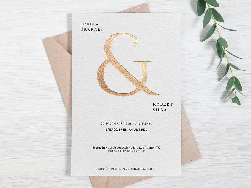 Modelo de Convite de Casamento - Classico Letra Dourada Crie seu convite de casamento - Clássico Letra Dourada| FestaLab