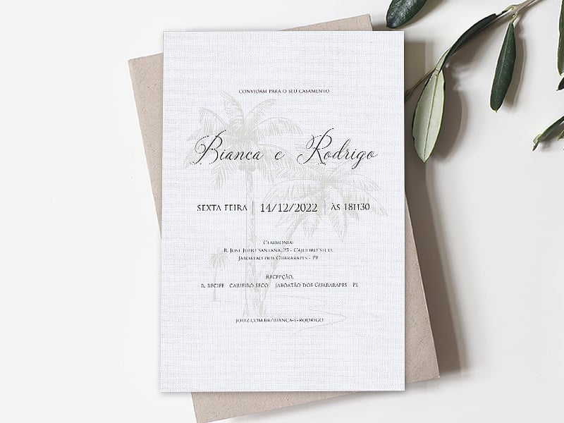 Modelo de Convite de Casamento - Coqueiros Crie seu convite de casamento - Coqueiros| FestaLab