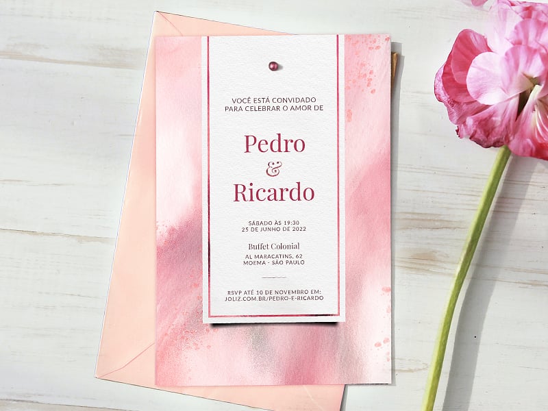 Modelo de Convite de Casamento - Esfumado rosa Crie seu convite de casamento - Esfumado rosa| FestaLab