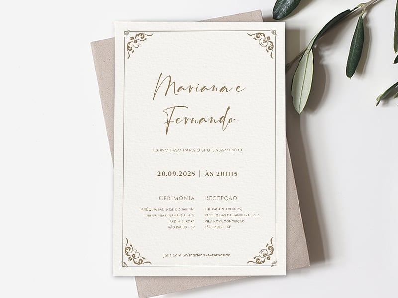 Modelo de Convite de Casamento - Elegancia em arabescos Crie seu convite de casamento - Elegância em arabescos| FestaLab