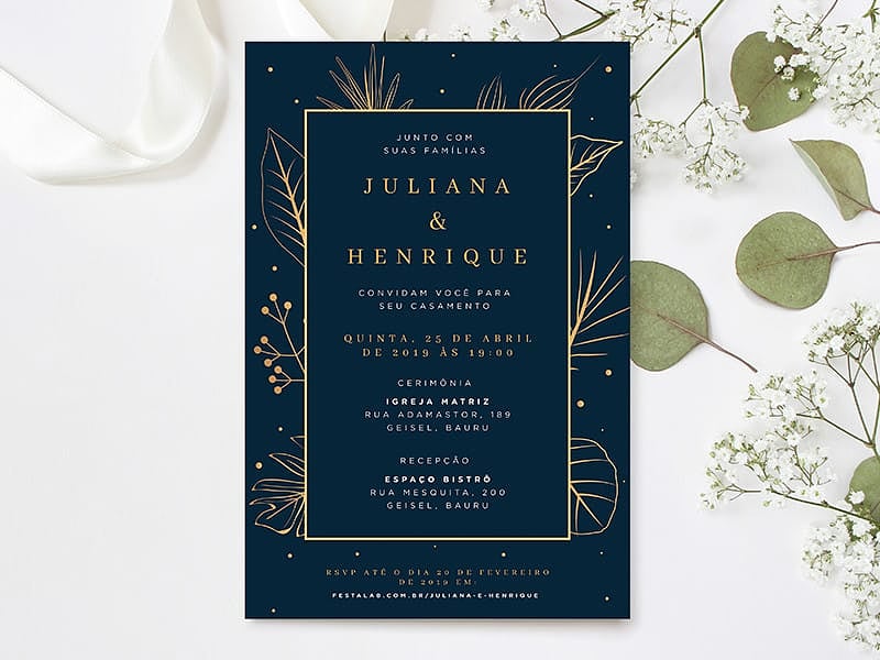 Modelo de Convite de Casamento - Elegante Moderno Azul Crie seu convite de casamento - Elegante Moderno Azul| FestaLab