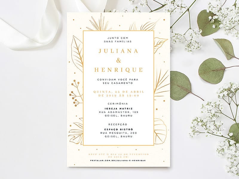Modelo de Convite de Casamento - Elegante Moderno Creme Crie seu convite de casamento - Elegante Moderno Creme| FestaLab