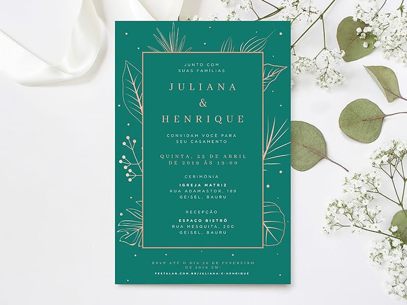 Modelo de Convite de Casamento - Elegante Moderno Verde Crie seu convite de casamento - Elegante Moderno Verde| FestaLab