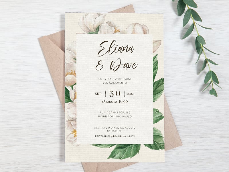 Modelo de Convite de Casamento - Flor de Jasmin Crie seu convite de casamento - Flor de Jasmin| FestaLab