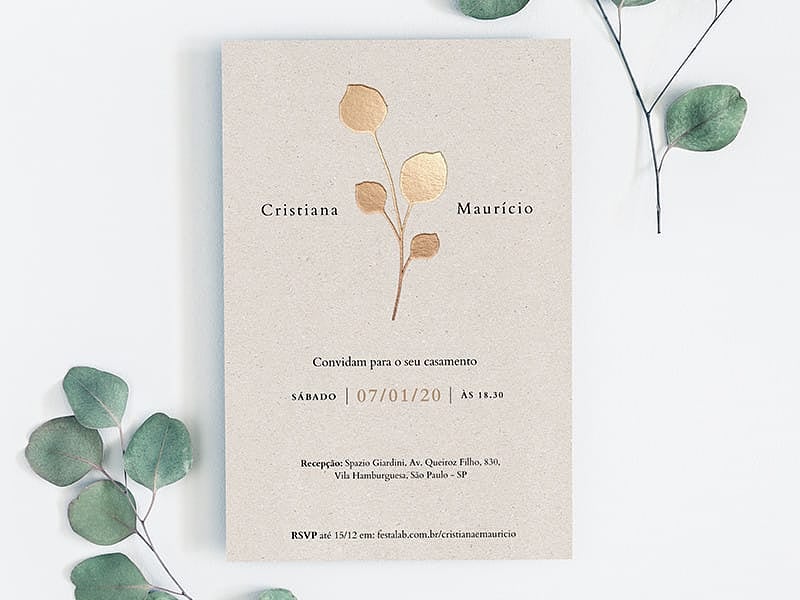 Modelo de Convite de Casamento - Flor Dourada Crie seu convite de casamento - Flor Dourada| FestaLab