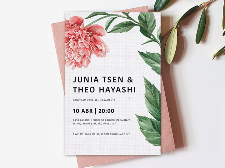 Modelo de Convite de Casamento - Flor unica Crie seu convite de casamento - Flor única| FestaLab