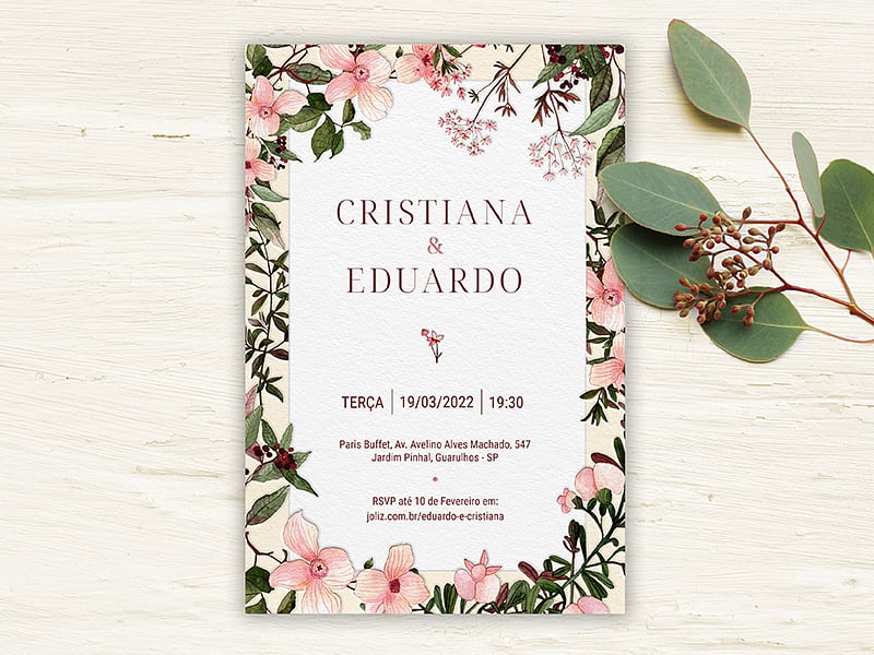 Modelo de Convite de Casamento - Floral rosa Crie seu convite de casamento - Floral rosa| FestaLab
