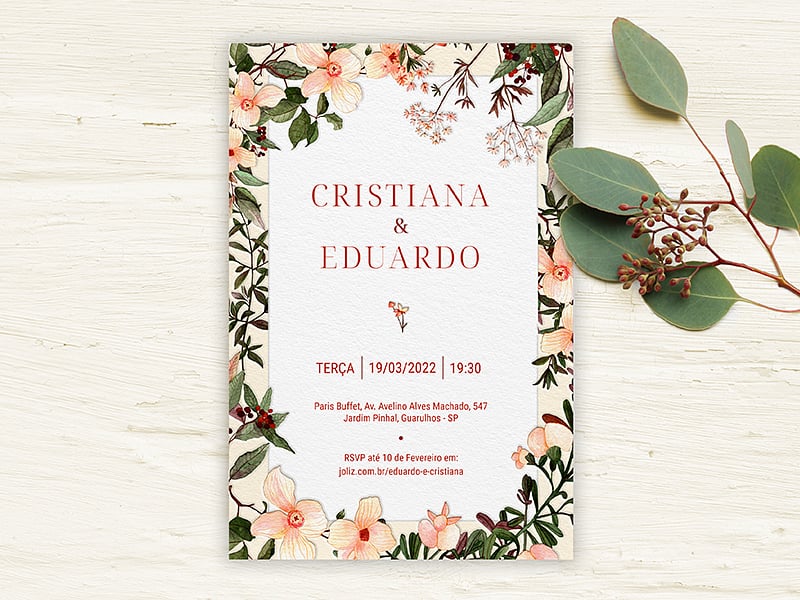 Modelo de Convite de Casamento - Floral rosado Crie seu convite de casamento - Floral rosado| FestaLab