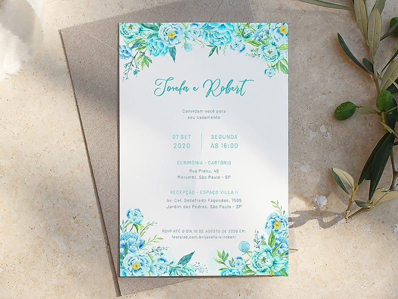 Modelo de Convite de Casamento - Floral Crie seu convite de casamento - Floral| FestaLab