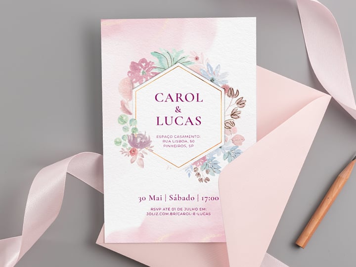 Modelo de Convite de Casamento - Flores aquarela Crie seu convite de casamento - Flores aquarela| FestaLab