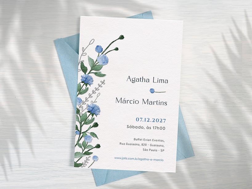 Modelo de Convite de Casamento - Flores azul Crie seu convite de casamento - Flores azul| FestaLab