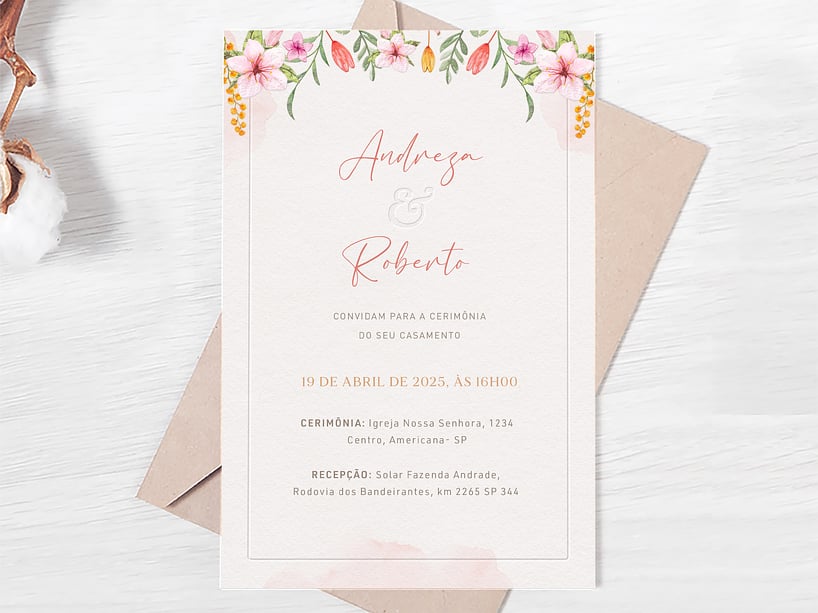 Modelo de Convite de Casamento - Flores em Primavera Crie seu convite de casamento - Flores em Primavera| FestaLab