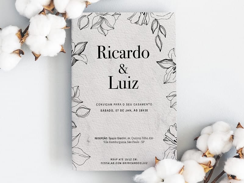 Modelo de Convite de Casamento - Flores Romantico Crie seu convite de casamento - Flores Romântico| FestaLab