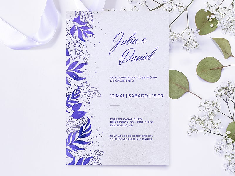 Modelo de Convite de Casamento - Folhas minimalistas lilas Crie seu convite de casamento - Folhas minimalistas lilás| FestaLab