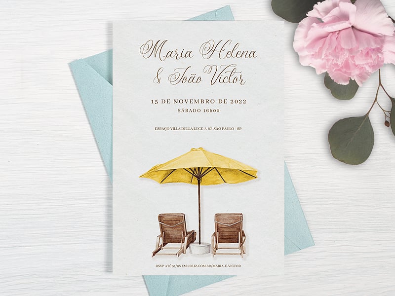 Modelo de Convite de Casamento - Guarda Sol Amarelo Crie seu convite de casamento - Guarda Sol Amarelo| FestaLab