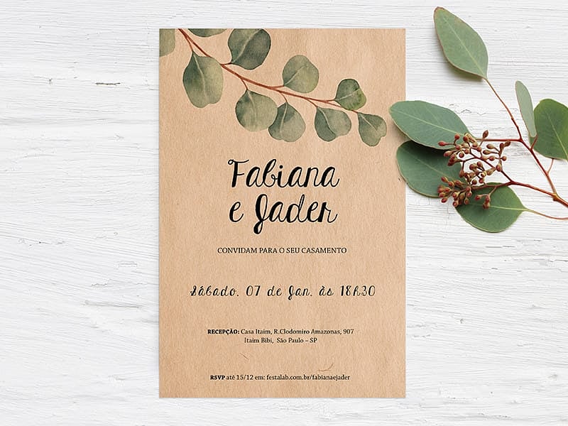 Modelo de Convite de Casamento - Kraft Delicado Crie seu convite de casamento - Kraft Delicado| FestaLab