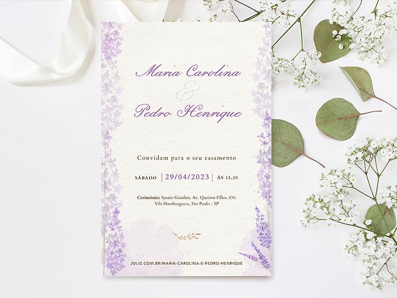 Modelo de Convite de Casamento - Lavandario romantico Crie seu convite de casamento - Lavandário romântico| FestaLab
