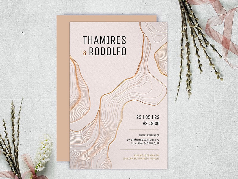 Modelo de Convite de Casamento - Linhas douradas Crie seu convite de casamento - Linhas douradas| FestaLab