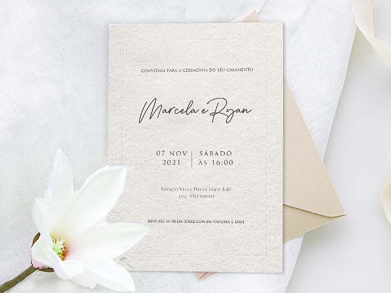Modelo de Convite de Casamento - Minimalista Creme Crie seu convite de casamento - Minimalista Creme| FestaLab