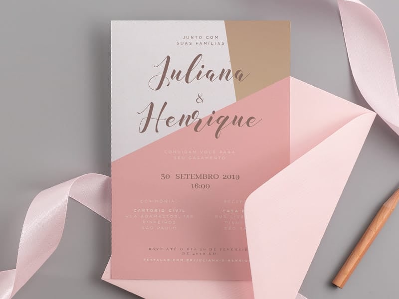Modelo de Convite de Casamento - Minimalista rosa Crie seu convite de casamento - Minimalista rosa| FestaLab