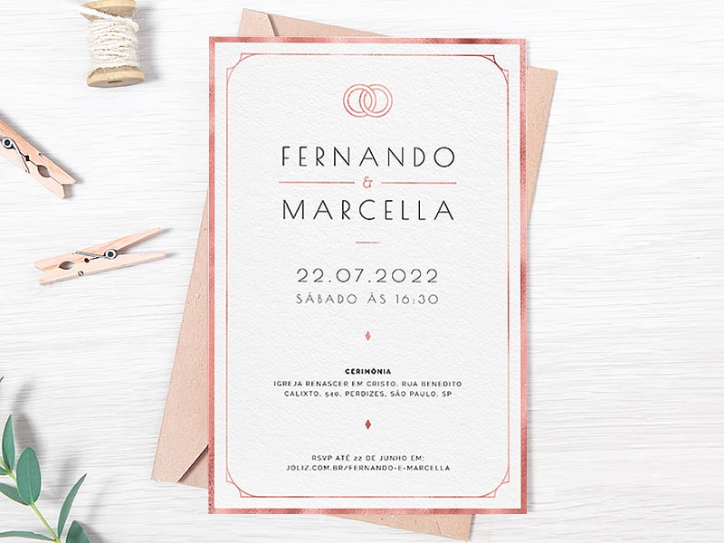 Modelo de Convite de Casamento - Minimalista Rose Crie seu convite de casamento - Minimalista Rose| FestaLab