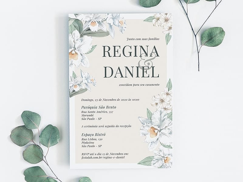 Modelo de Convite de Casamento - Orquideas Crie seu convite de casamento - Orquideas| FestaLab