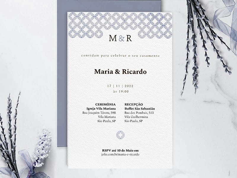 Modelo de Convite de Casamento - Padrao azul Crie seu convite de casamento - Padrão azul| FestaLab