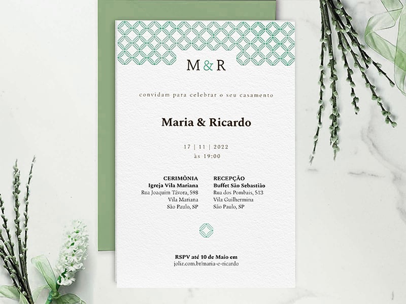 Modelo de Convite de Casamento - Padrao verde Crie seu convite de casamento - Padrão verde| FestaLab