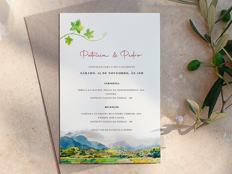 Modelo de Convite de Casamento - Romance na vinicola Crie seu convite de casamento - Romance na vinícola| FestaLab