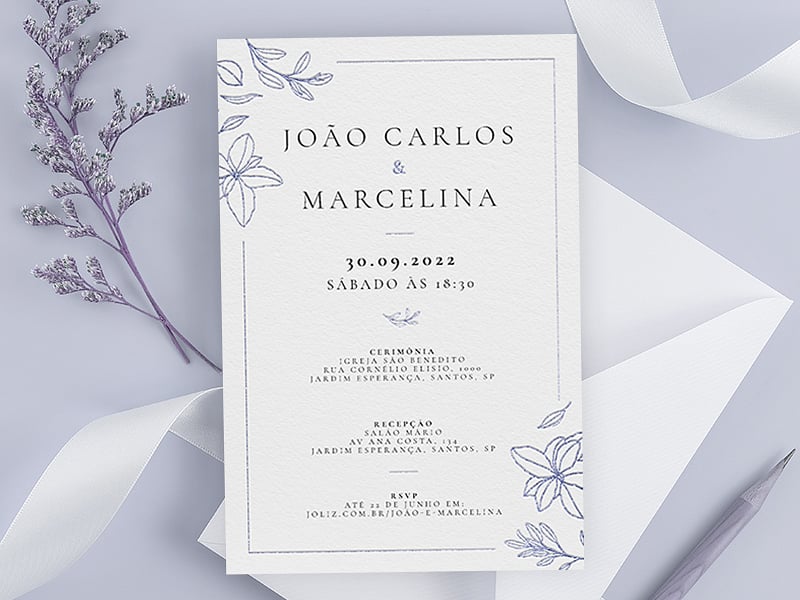 Modelo de Convite de Casamento - Petalas azul Crie seu convite de casamento - Pétalas azul| FestaLab
