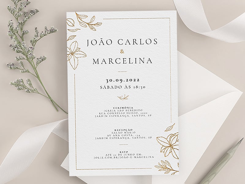 Modelo de Convite de Casamento - Petalas douradas Crie seu convite de casamento - Pétalas douradas| FestaLab