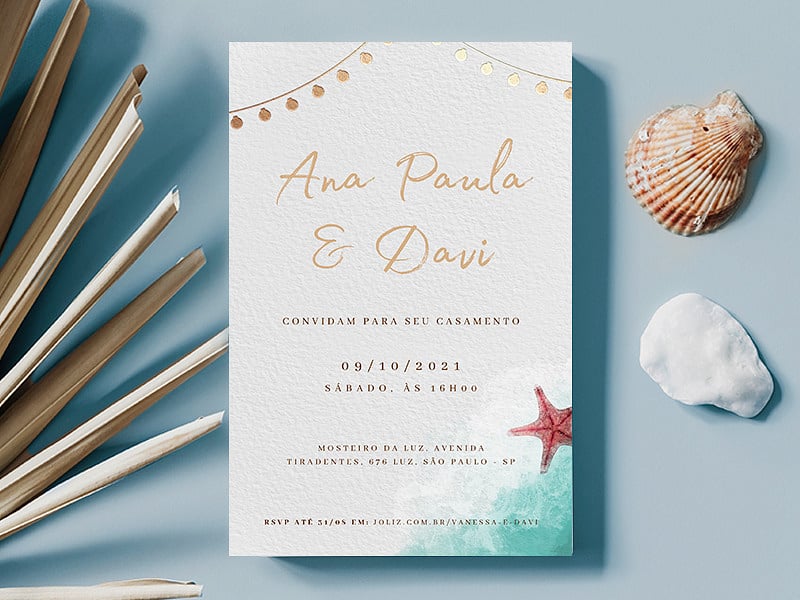 Modelo de Convite de Casamento - Praia Luzes Crie seu convite de casamento - Praia Luzes| FestaLab