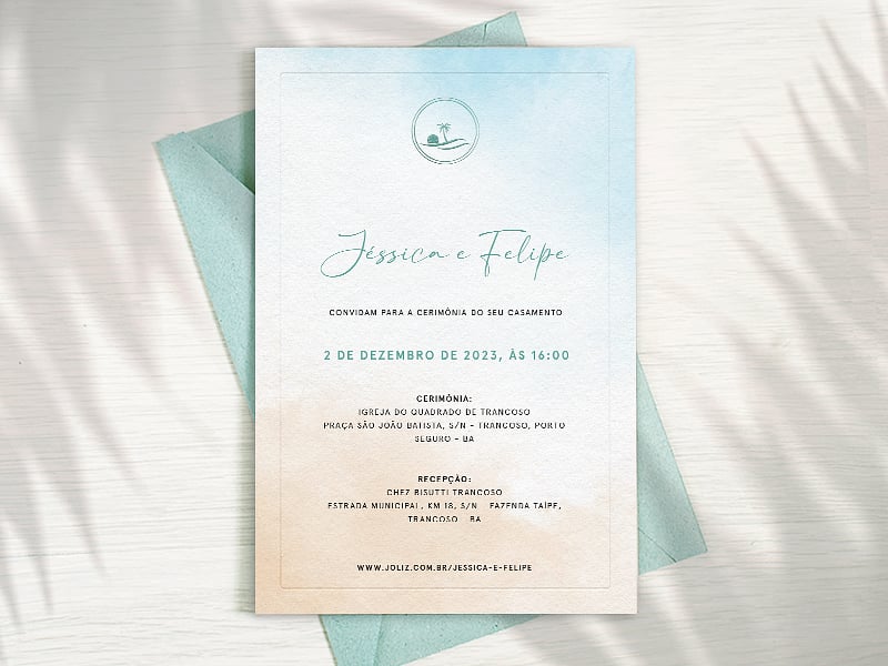 Modelo de Convite de Casamento - Romance em Trancoso Crie seu convite de casamento - Romance em Trancoso| FestaLab