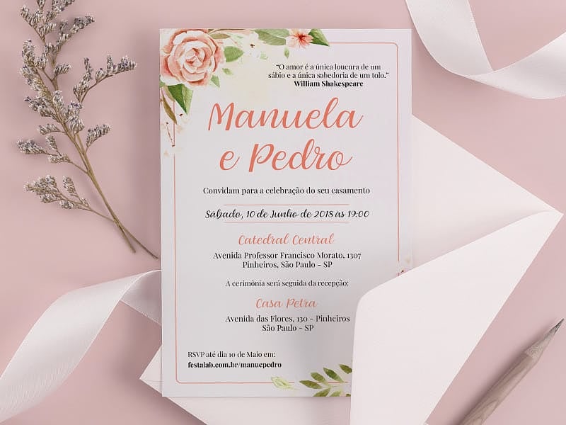 Modelo de Convite de Casamento - Rosas Crie seu convite de casamento - Rosas| FestaLab