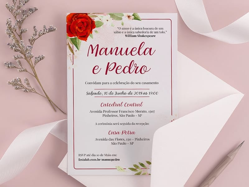 Modelo de Convite de Casamento - Rosas Crie seu convite de casamento - Rosas| FestaLab