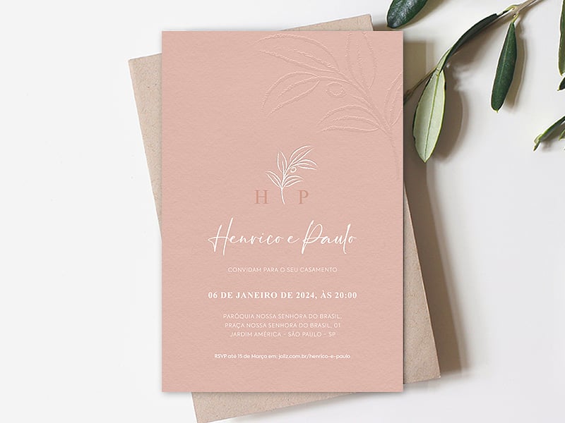 Modelo de Convite de Casamento - Rose Gold em Relevo Crie seu convite de casamento - Rose Gold em Relevo| FestaLab
