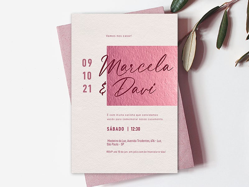 Modelo de Convite de Casamento - Rose Metalico Minimalista Crie seu convite de casamento - Rose Metalico Minimalista| FestaLab