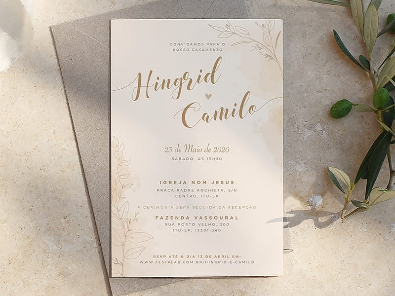 Modelo de Convite de Casamento - Rustico delicado Crie seu convite de casamento - Rústico delicado| FestaLab