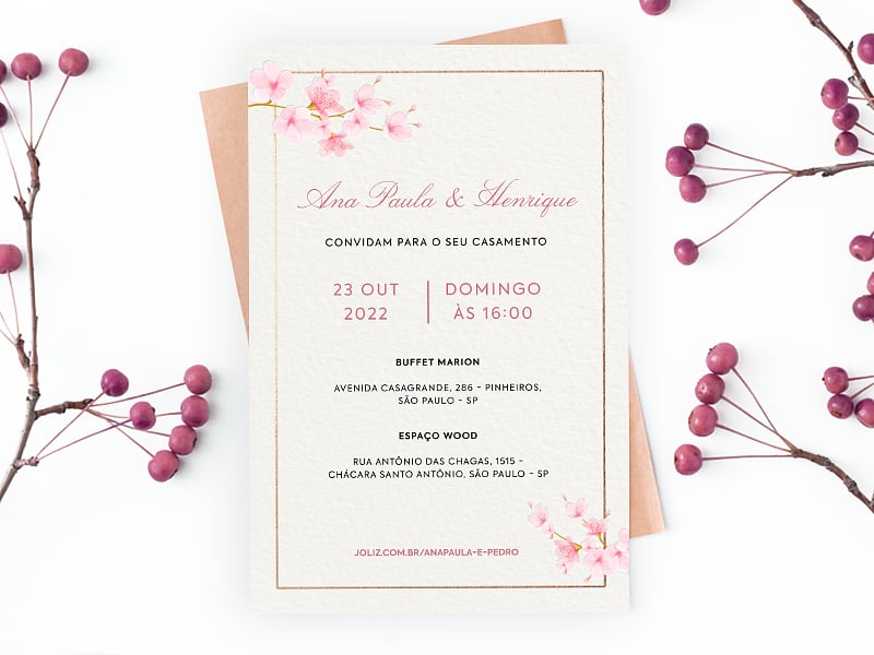 Modelo de Convite de Casamento - Sakuras delicadas Crie seu convite de casamento - Sakuras delicadas| FestaLab